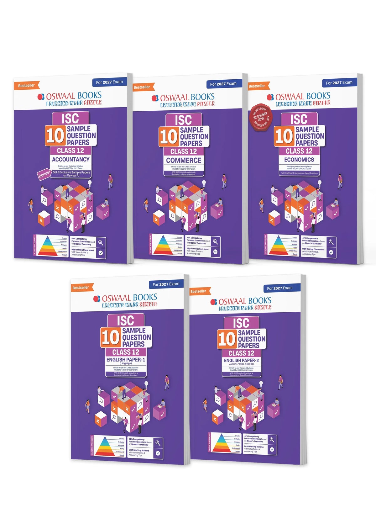 ISC | 10 Sample Question Papers | Class 12 | (Set of 5 Books) Accounts, Commerce, Economics, English Paper 1 & 2 (For 2027 Exam) Updated Version | With Oswaal AI