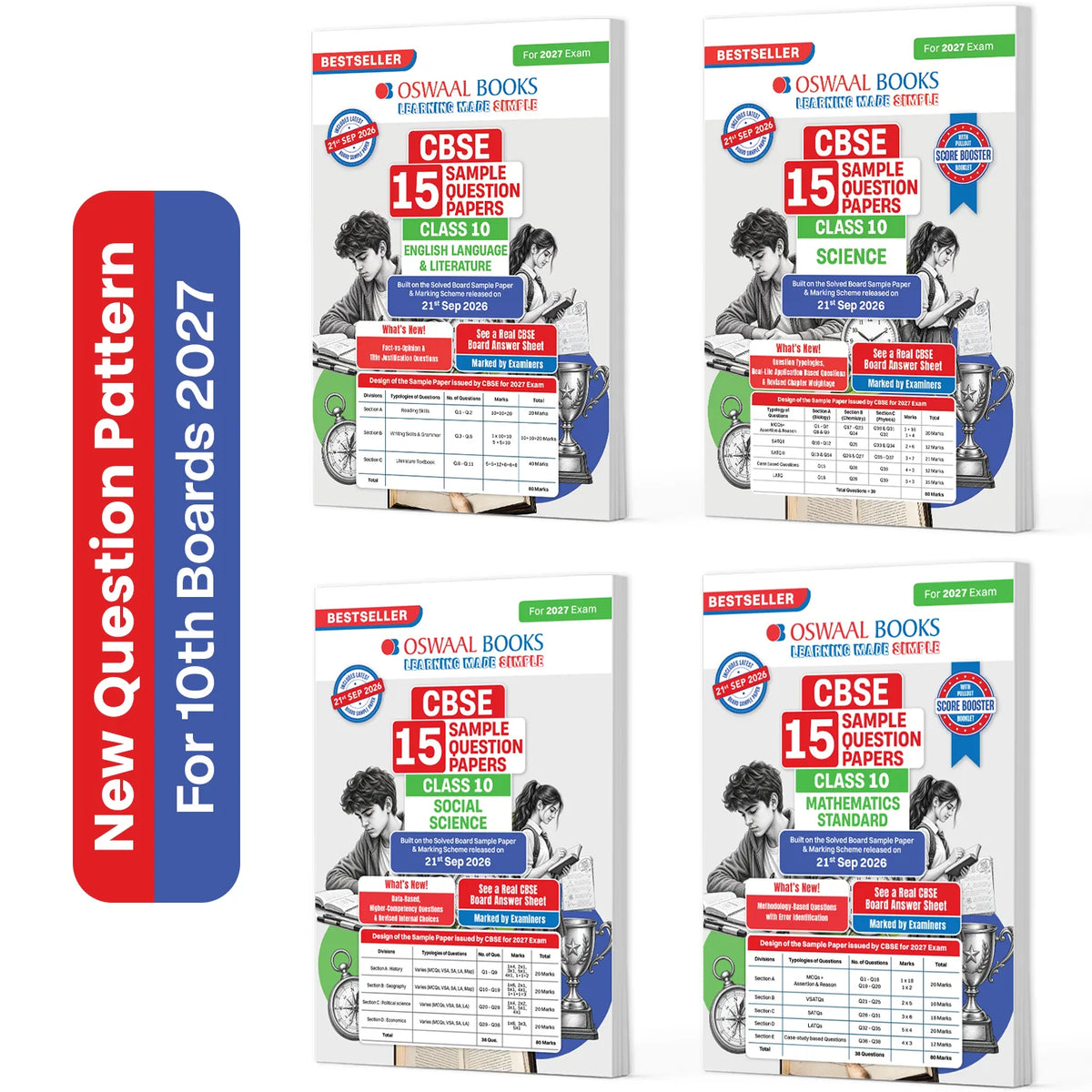 CBSE 15 Sample Question Papers Class 10 Board Exam English, Science, Social Science & Maths Standard (Set of 4 Books) 2026-27 based on latest CBSE SQP dated (21 Sep 2026) | With Oswaal AI