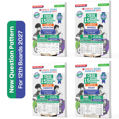 Oswaal CBSE 15 Sample Question Papers Class 12 Board Exam English, Physics, Chemistry & Biology (Set of 4 Books) 2026-27 based on latest CBSE SQP dated (21 Sep 2026) | With Oswaal AI
