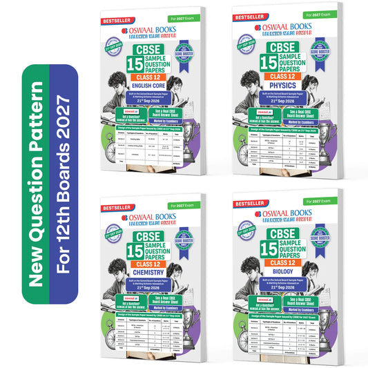 CBSE 15 Sample Question Papers Class 12 Board Exam English, Physics, Chemistry & Biology (Set of 4 Books) 2026-27 based on latest CBSE SQP dated (21 Sep 2026) | With Oswaal AI