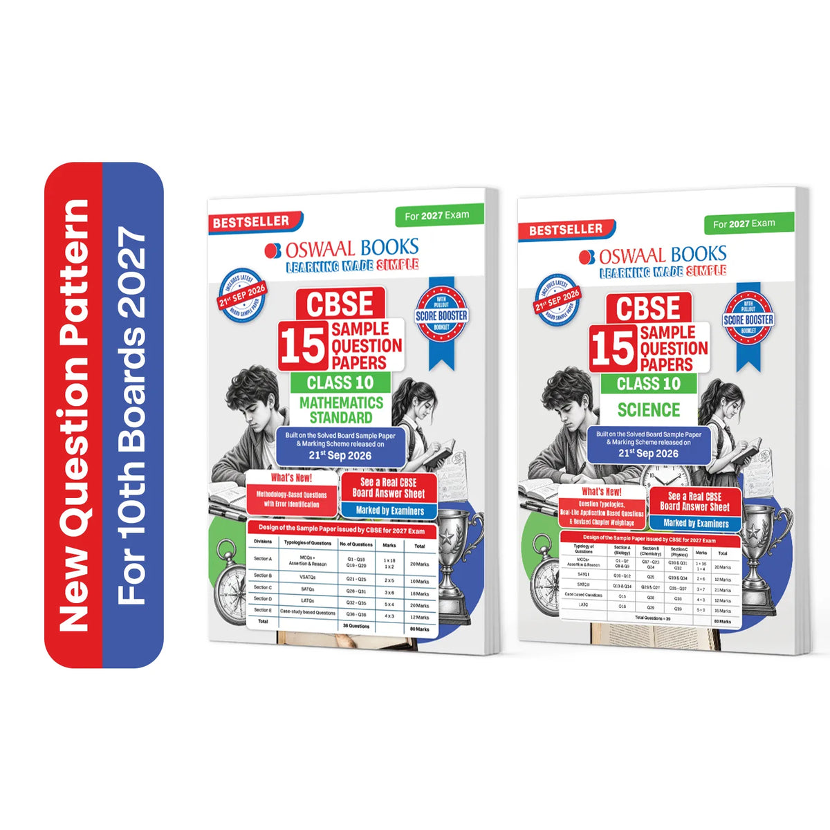 CBSE 15 Sample Question Papers Class 10 Board Exam Maths Standard & Science (Set of 2 Books) 2026-27 based on latest CBSE SQP dated (21 Sep 2026) | With Oswaal AI