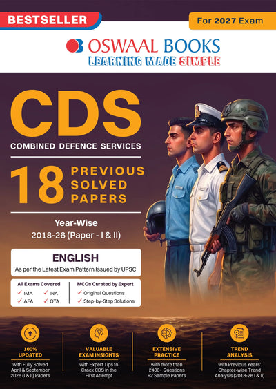 CDS 18 Previous Years’ Solved Papers |Year-wise 2018–2026 (I & II) | English | For 2027 Exam| With oswaal.ai