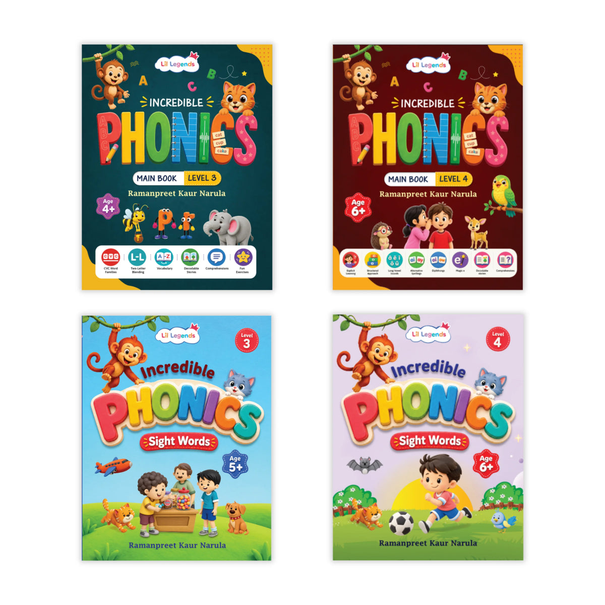 Oswaal Incredible Phonics for Masters Bundle – 4 Books | Level 3 & 4 Phonics Main Books + Sight Words | Reading, Phonics & Word-Building Skills | Learning Books for Ages 5–6+