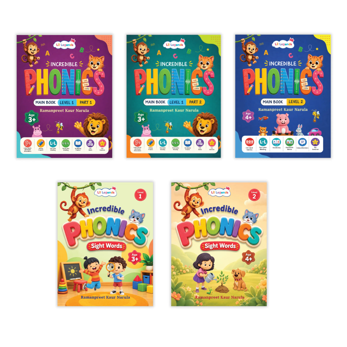 Oswaal Incredible Phonics for Starters Bundle – 5 Books | Level 1 & 2 Phonics Main Books + Sight Words | Early Reading, Letter Sounds & Word Skills | Learning Books for Ages 3–4+