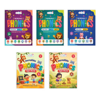 Oswaal Incredible Phonics for Starters Bundle – 5 Books | Level 1 & 2 Phonics Main Books + Sight Words | Early Reading, Letter Sounds & Word Skills | Learning Books for Ages 3–4+