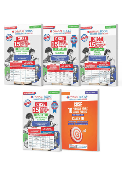 CBSE 15 Sample Question Papers Class 10 | English, Science, Social Science, Maths Standard + 10 Previous Years Solved Papers 20172026 (Set of 5 Books) For Board Exams 2027