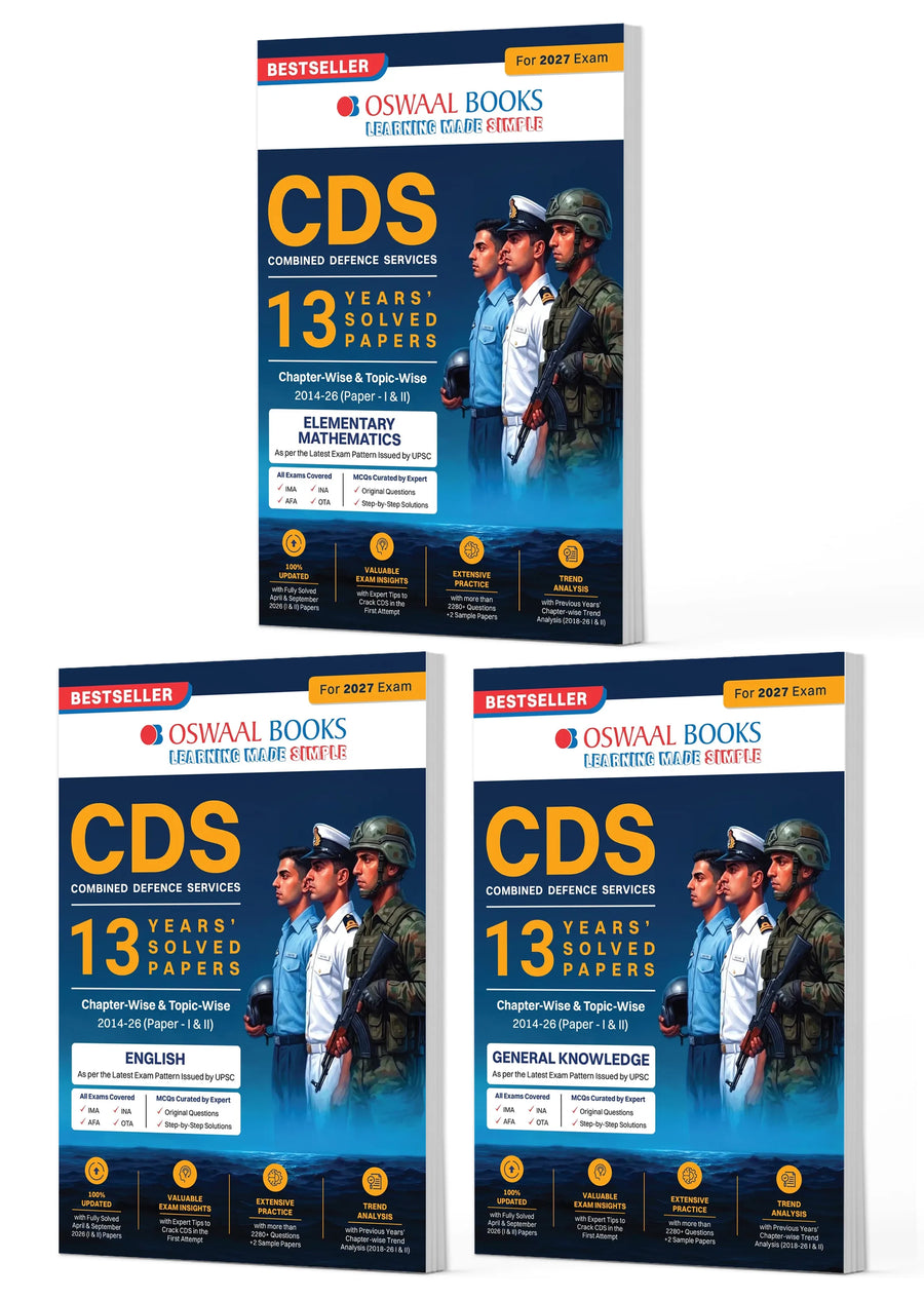 Oswaal CDS 13 Years’ Chapter-Wise & Topic-Wise Solved Papers | 2014–2026 (I & II) | Mathematics, English & General Knowledge | Set of 3 | 2 Sample Papers per Book | For 2027 Exam | With Oswaal AI