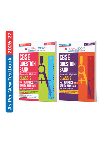 Oswaal CBSE Class 9 Mathematics Part-1 & Part-2 (Ganita Manjari) Question Bank Chapter-wise & Topic-wise (Set of 2 Books) | Based on NCERT