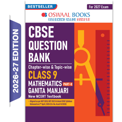 Oswaal CBSE Class 9 Mathematics Part-2 Question Bank Chapter-wise & Topic-wise | Based on NCERT Textbook Ganita Manjari | Includes Summary, Competency-Based Question, Self-Assessment & Practice Papers