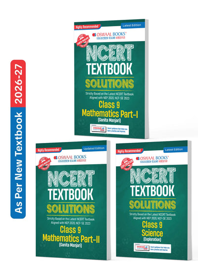 Oswaal NCERT Class 9 Textbook Solutions Mathematics Part-1 & Part-2 (Ganita Manjari) & Science (Exploration) (Latest NCERT) Set of 3 Books | Revision Notes, Solved Intext