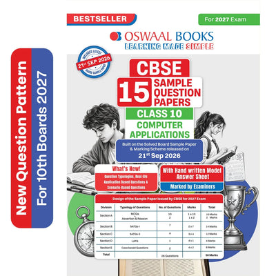 Oswaal CBSE 15 Sample Question Papers Class 10 Board Exam Computer Applications 2026-27 based on latest CBSE SQP dated (21 Sep 2026) | New Questions Typologies With Oswaal AI