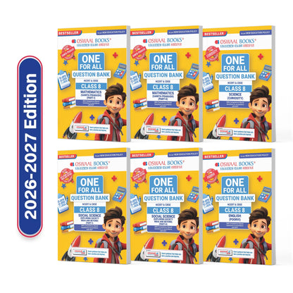 Oswaal One For All Question Banks NCERT & CBSE Class 8 (Set of 6 Books) Mathematics Part-1 & Part-2, Science, Social Science Part-1 & Part-2 and English (For Latest Exam)