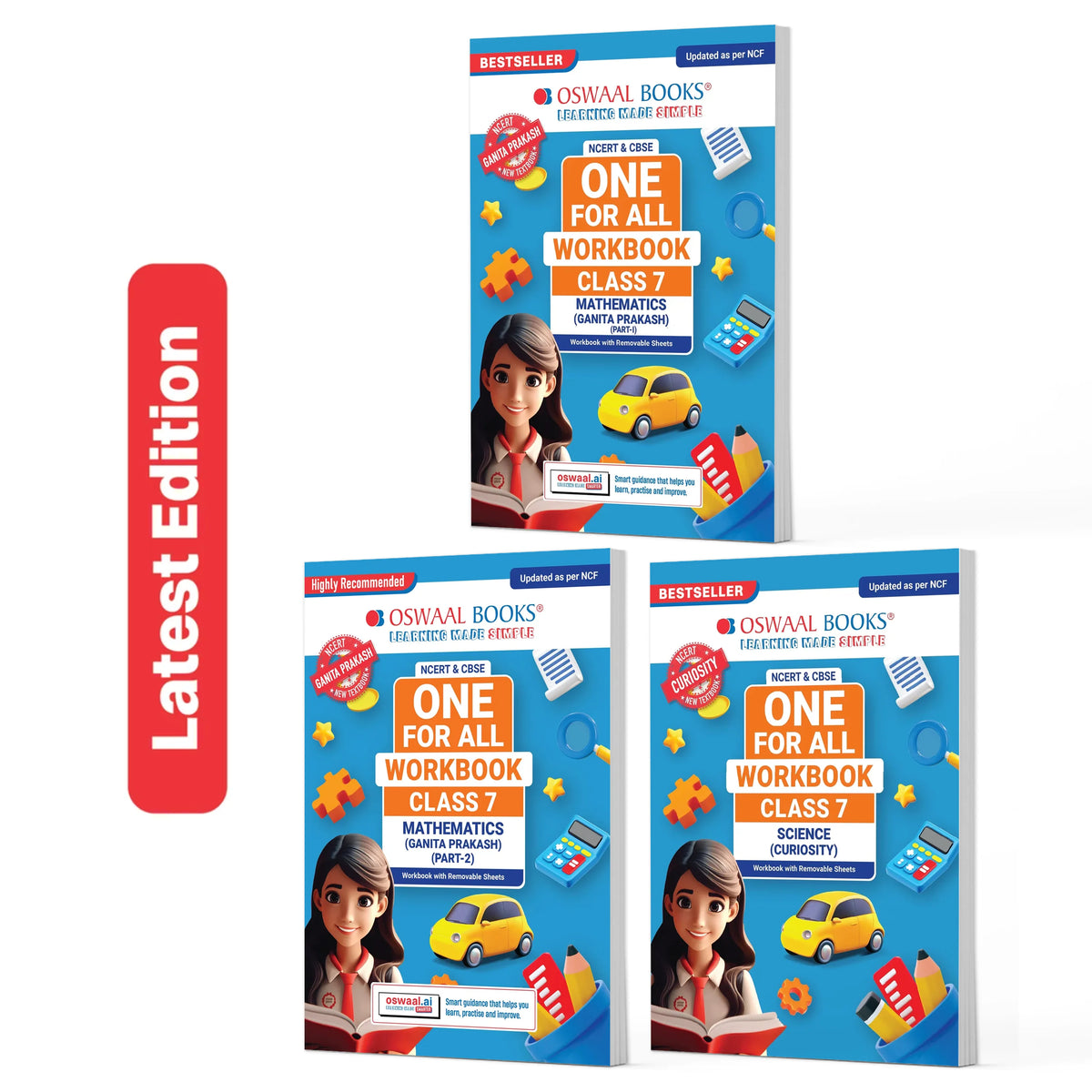 Oswaal One For All Workbook NCERT & CBSE Class 7 (Set of 3 Books) Mathematics Part-1, Part-2 & Science (For Latest Exam)