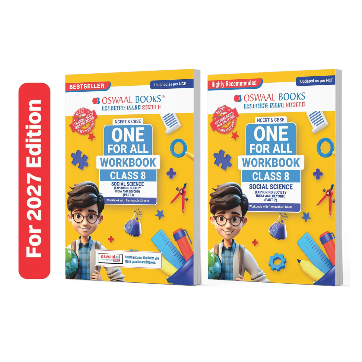 Oswaal One For All Workbook NCERT & CBSE Class 8 (Set of 2 Books) Social Science (Exploring Society: India and Beyond) Part-1 & Part-2 (For Latest Exam)