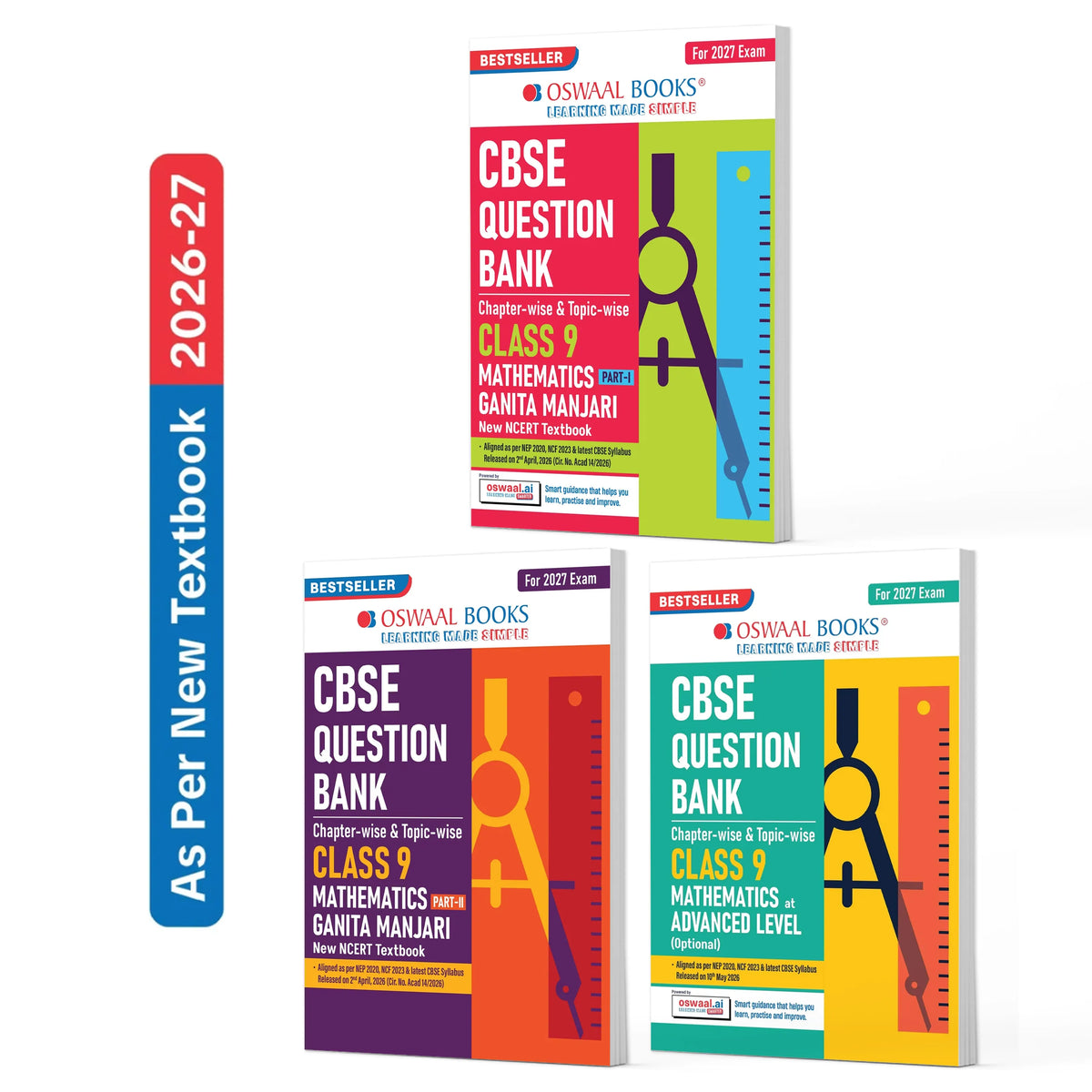 Oswaal CBSE Class 9 Mathematics Part-1, Part-2 & Advanced Level Question Bank Chapter-wise & Topic-wise (Set of 3 Books) | Based on NCERT | Includes Summary, Self-Assessment & Practice Papers