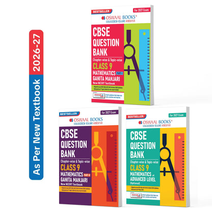 Oswaal CBSE Class 9 Mathematics Part-1, Part-2 & Advanced Level Question Bank Chapter-wise & Topic-wise (Set of 3 Books) | Based on NCERT | Includes Summary, Self-Assessment & Practice Papers