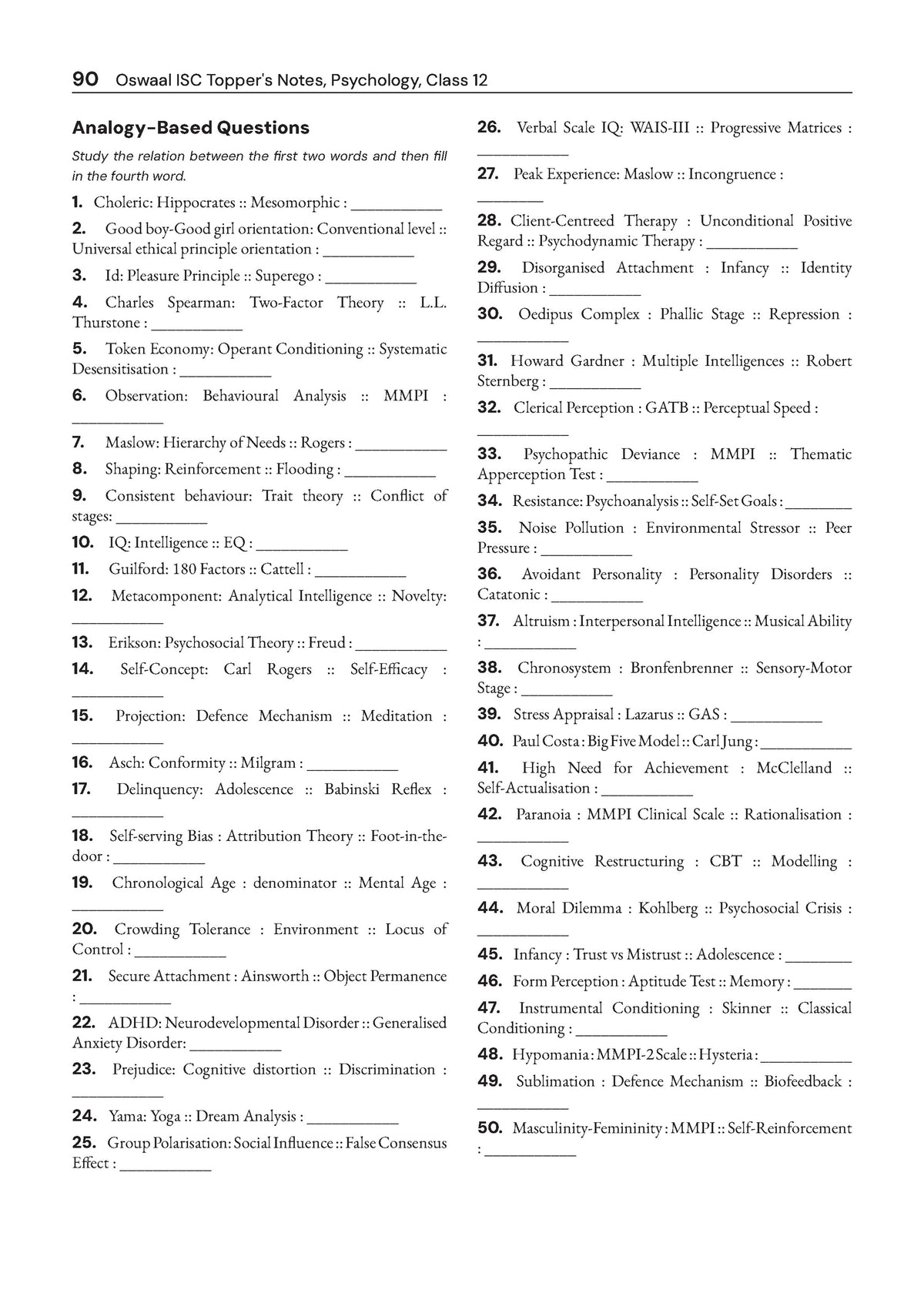 ISC | Topper Notes | Class 12 | Psychology with Oswaal.ai