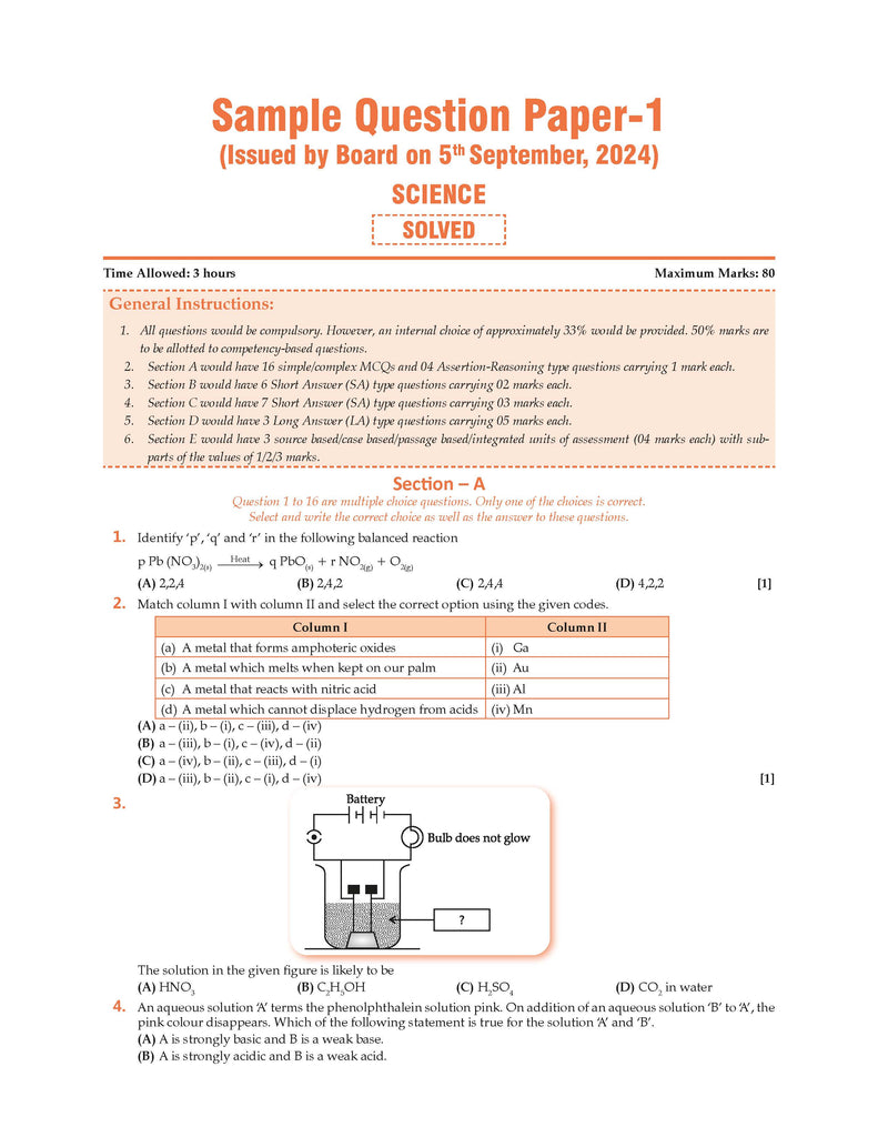 CBSE Sample Question Papers Class 10 Science Book (For 2025 Exam)