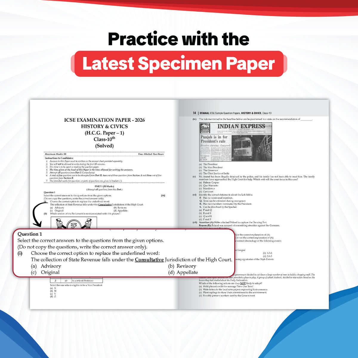 ICSE | 10 Sample Question Papers | Class 10 | History & Civics (For 2027 Exam) | Includes–Board Paper 2026 & Specimen 2027 |With On Tips Notes, Mind Maps & Oswaal AI