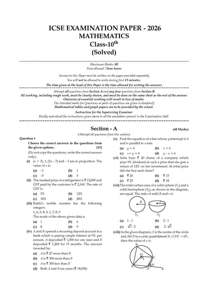 Oswaal Class 10 ICSE Question Bank Mathematics (2017-2026) | For 2027 Exam Chapter-wise & Topic-wise with Competency Based Questions | Includes 2026 Paper- fully solved | Self-Assessment Papers | Practice Papers