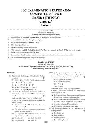 ISC 10 Previous Years' Solved Papers Year-wise (2016-2026) |Class-12, Science (PCM)|Physics, Chemistry, Mathematics, Eng1& 2, Hindi, Computer Science, Physical Education (2027 Exam) |Oswaal AI