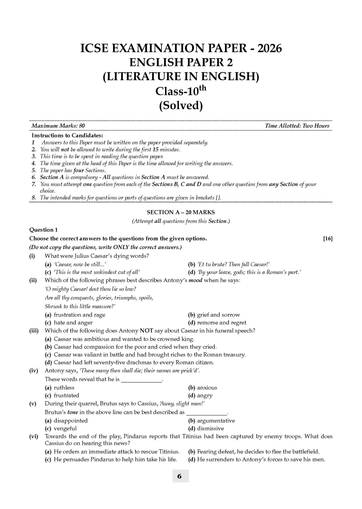 Class 10 ICSE Question Bank English Paper-2 Literature (2017-2026) | For 2027 Exam Chapter-wise & Topic-wise with Competency Based Questions | Includes 2026 Paper- fully solved