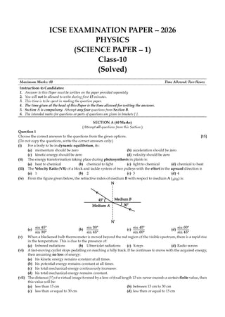 Class 10 ICSE Question Bank Physics (2017 – 2026) |For 2027 Exam Chapter-wise & Topic-wise with Competency Based Questions |  Includes 2026 Paper- fully solved | Self-Assessment Papers | Practice Papers