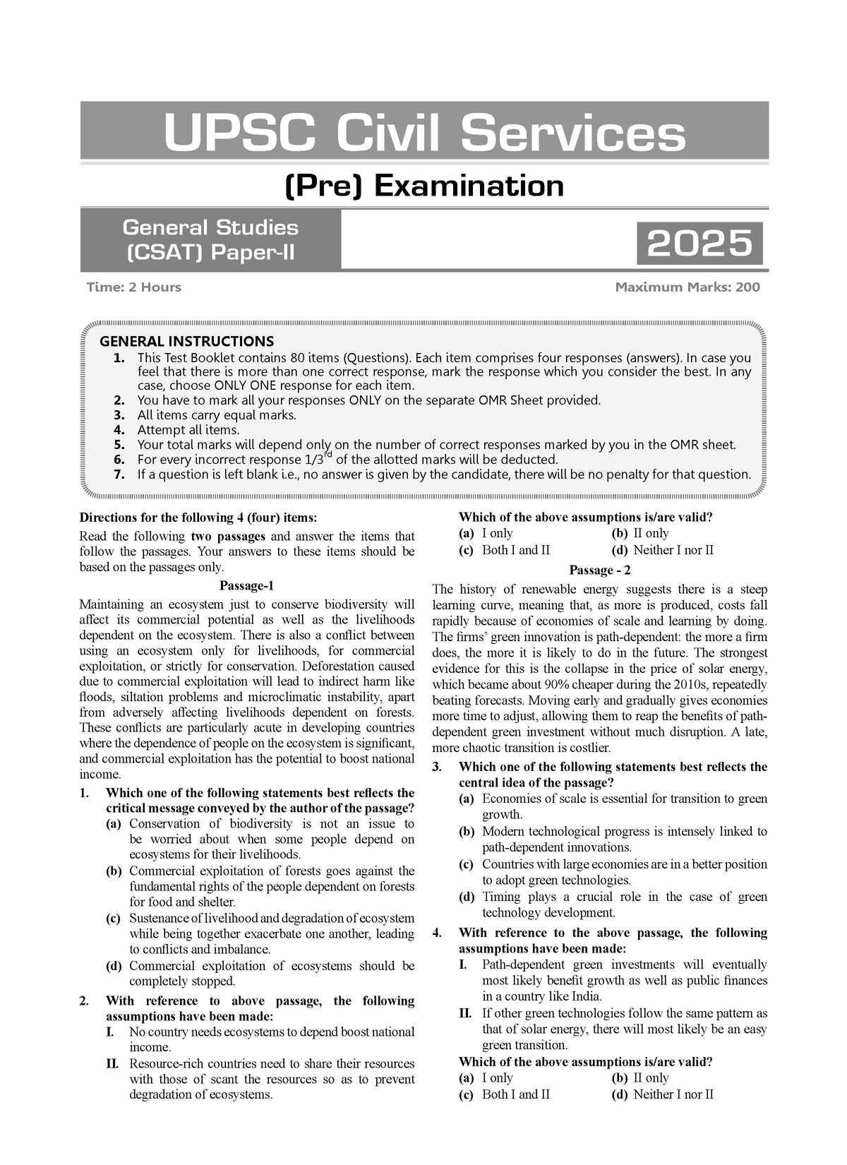 UPSC CSE Prelim 15 Mock Test Papers General Studies Paper-II (CSAT) - Oswaal Books