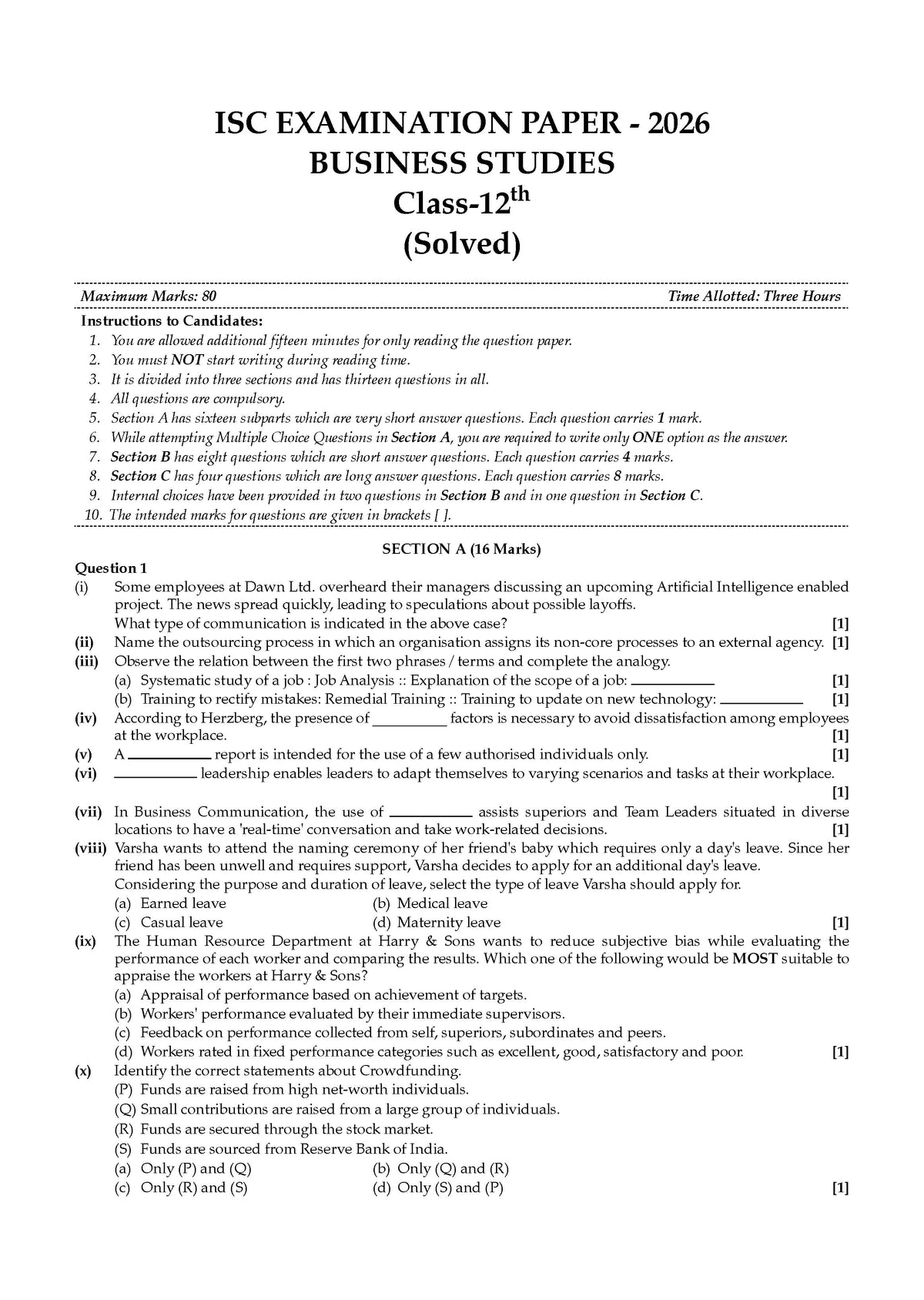 Class 12 ISC Business Studies Question Bank (2017-2026) | Chapter-wise & Topic-wise with Competency Based Questions | For 2027 Exam | With Solved 2026 Board Paper | Self-Assessment Papers