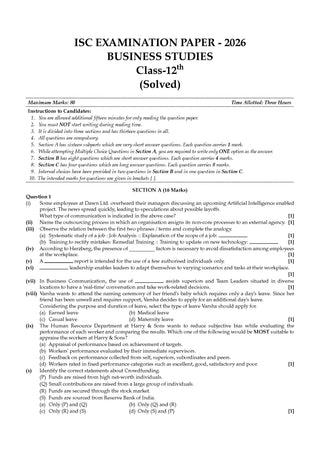 Class 12 ISC Business Studies Question Bank (2017–2026)| Chapter-wise & Topic-wise with Competency Based Questions |For 2027 Exam | With Solved 2026 Board Paper | Self-Assessment Papers