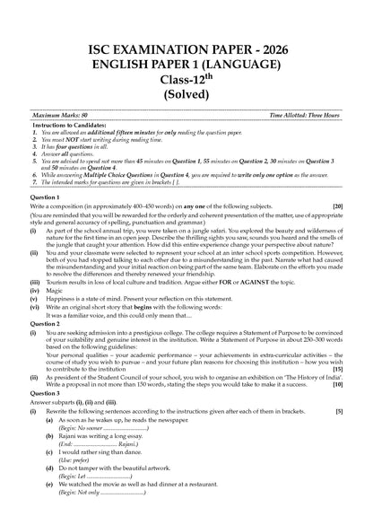 Class 11 & 12 ISC English Paper 1 Language Question Bank (2017-2026) | Chapter-wise & Topic-wise with Competency Based Questions | For 2027 Exam | With Solved 2026 Board Paper | Self-Assessment Papers
