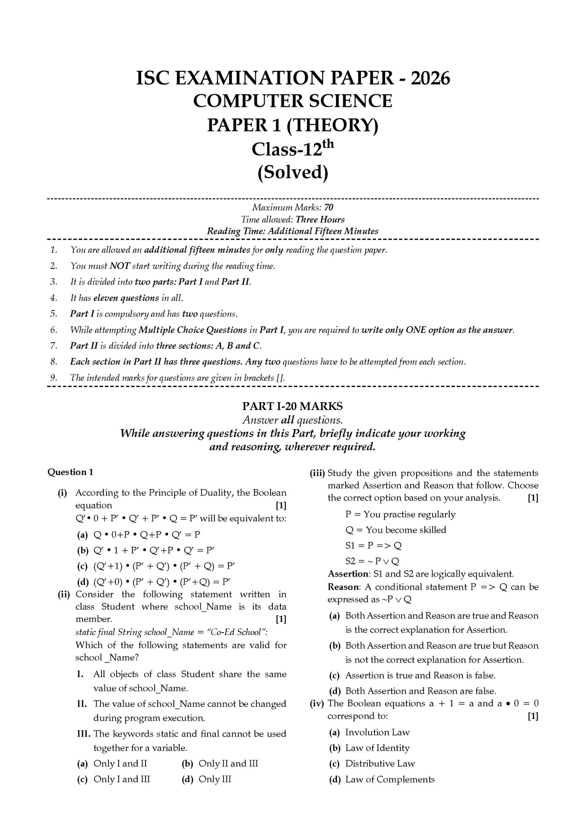 Class 12 ISC Computer Science Question Bank (2017-2026) | Chapter-wise & Topic-wise with Competency Based Questions | For 2027 Exam | With Solved 2026 Board Paper | Self-Assessment Papers