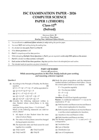 Class 12 ISC Computer Science Question Bank (2017–2026)| Chapter-wise & Topic-wise with Competency Based Questions |For 2027 Exam | With Solved 2026 Board Paper | Self-Assessment Papers