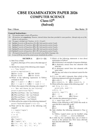 CBSE Class 12  Computer Science Question Bank | Chapter & Topic-wise Solved Papers (2017–2026) | Based on Latest Syllabus (April 2026) | Includes 2026 Papers | | For 2027 Exam