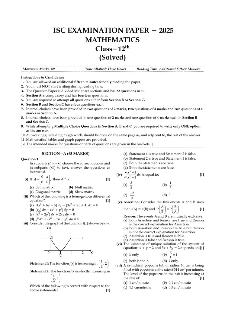 ISC 10 Previous years' Solved papers year-wise 2015-2025, Class-12, Science: PCM: Physics, Chemistry, Mathematics, English 1, English 2, Hindi, Computer science (For 2026 Exam)