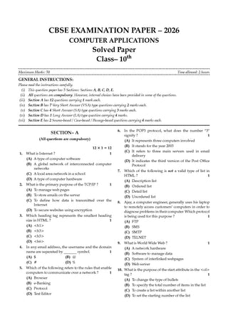 CBSE Previous Years Papers Computer Applications, Class 10 | Year-wise (2022–2026) | Latest Syllabus April 2026 | NCERT & Competency-Based Questions | For 2027 Exam | Oswaal AI