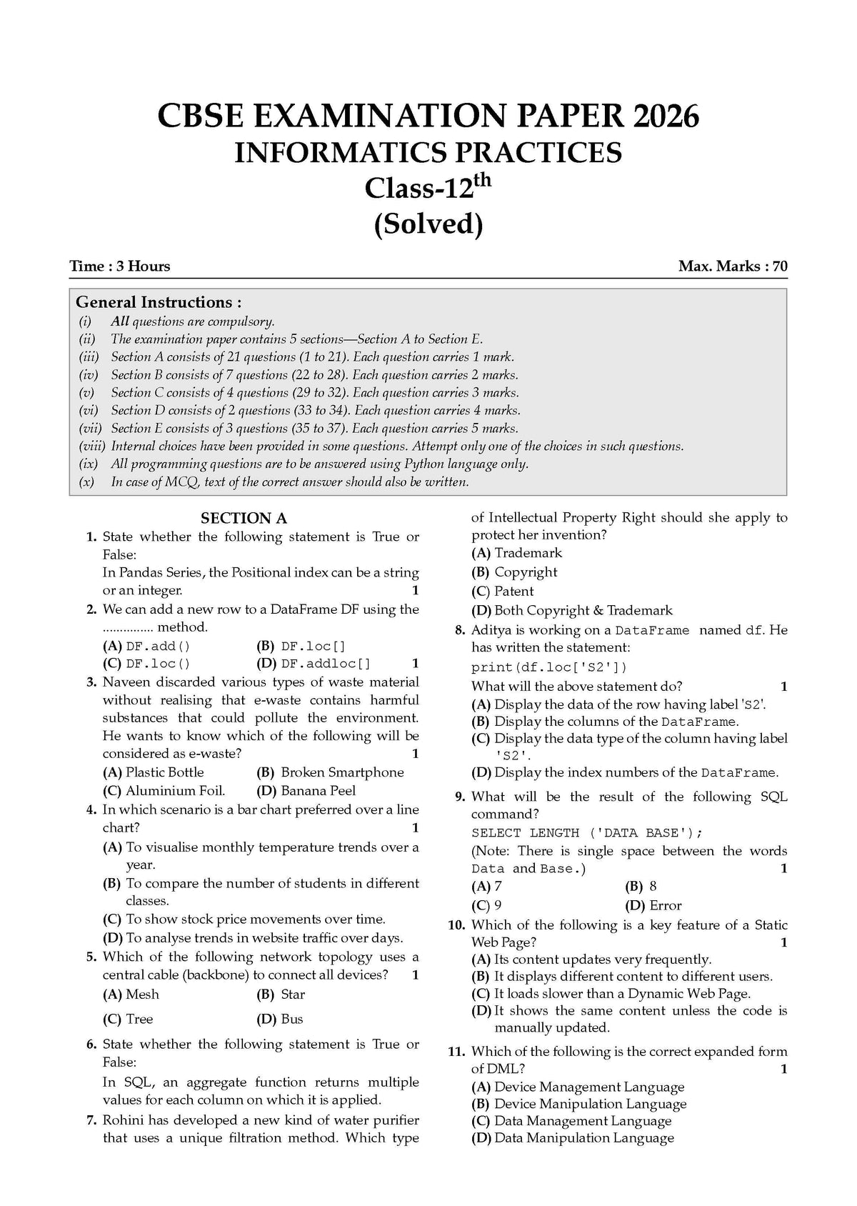 CBSE Class 12 Informatics Practices Question Bank | Chapter & Topic-wise Solved Papers (2017-2026) | Based on Latest Syllabus (April 2026) | Includes 2026 Papers | For 2027 Exam