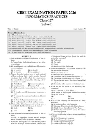 CBSE Class 12  Informatics Practices Question Bank | Chapter & Topic-wise Solved Papers (2017–2026) | Based on Latest Syllabus (April 2026) | Includes 2026 Papers | | For 2027 Exam