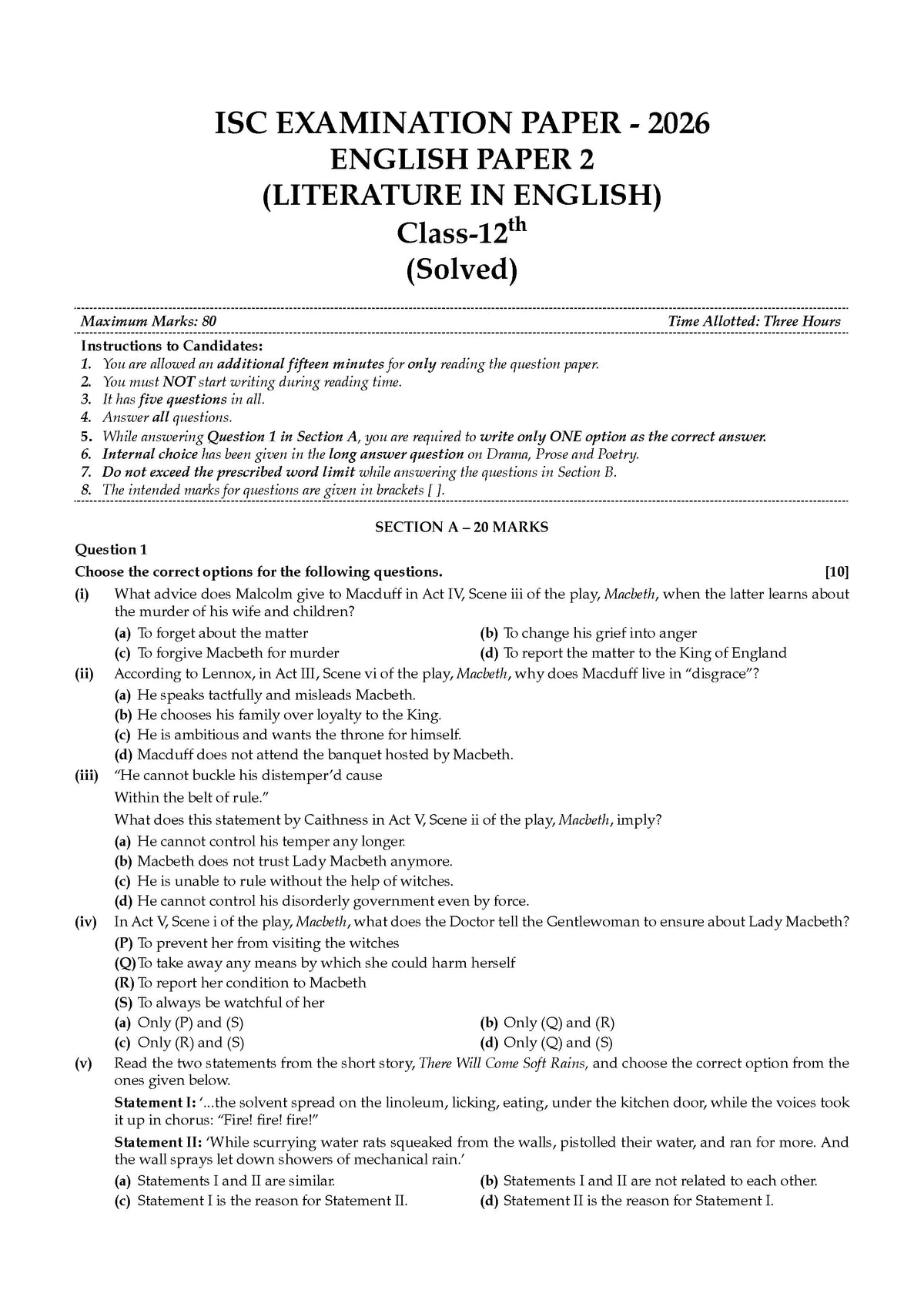 Class 12 ISC English Paper 2 Literature Question Bank (2017-2026) | Chapter-wise & Topic-wise with Competency Based Questions | For 2027 Exam | With Solved 2026 Board Paper | Self-Assessment Papers