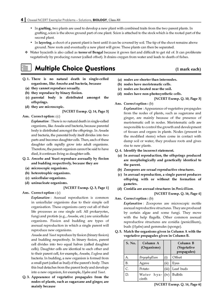 NCERT Exemplar (Problems - Solutions) Class 12 Biology Book For Latest Board Exam