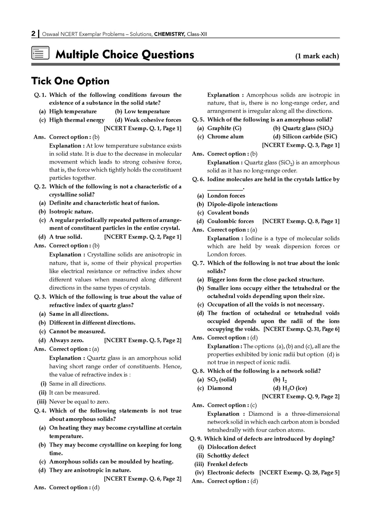 NCERT Exemplar (Problems - Solutions) Class 12 Chemistry Book For Latest Board Exam