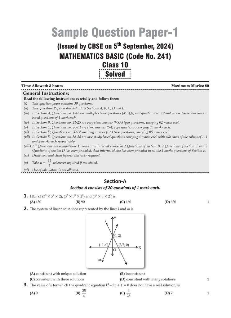 CBSE Sample Question Papers Class 10 Mathematics Basic Book (For 2025 Exam)