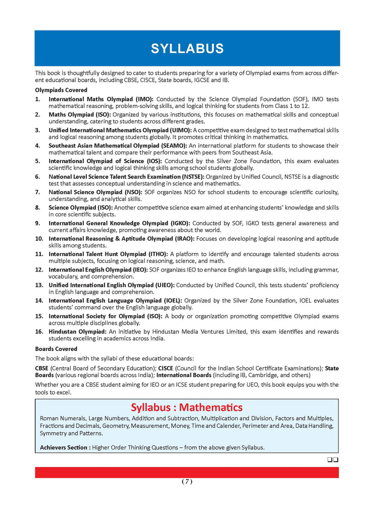 One For All Olympiad Previous Years' Solved Papers Class 4 (Set of 6 Books) Maths, English, Science, Reasoning, Cyber & General Knowledge (For 2025 Exam)