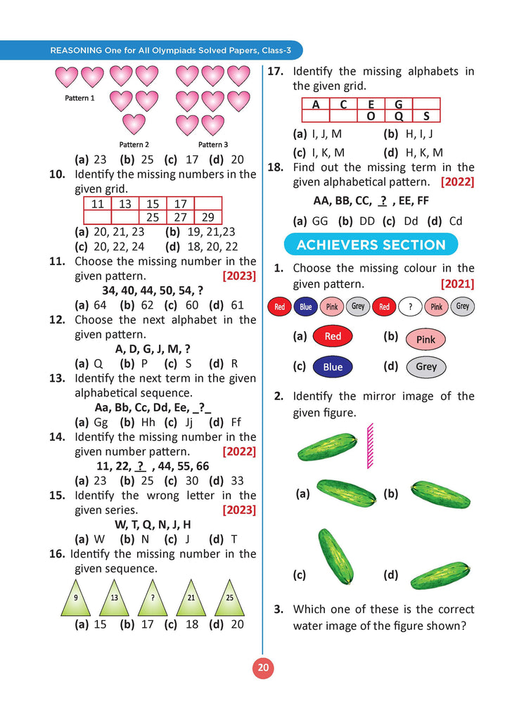 One for All Olympiads Previous Year Solved Papers Class 3 Reasoning For 2025 Exam