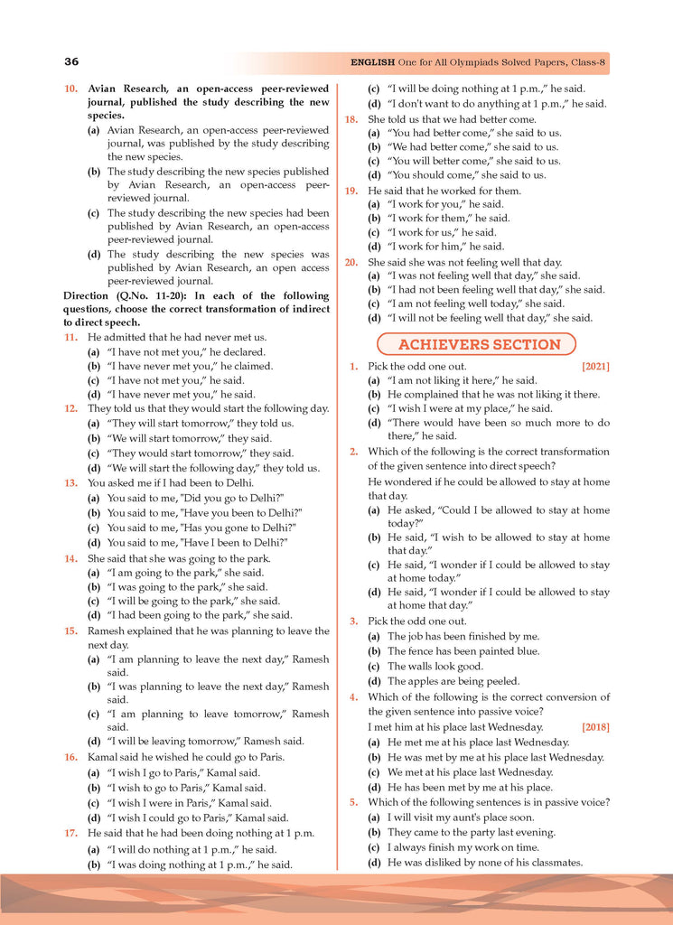 One for All Olympiads Previous Year Solved Papers Class 8 English For 2025 Exam