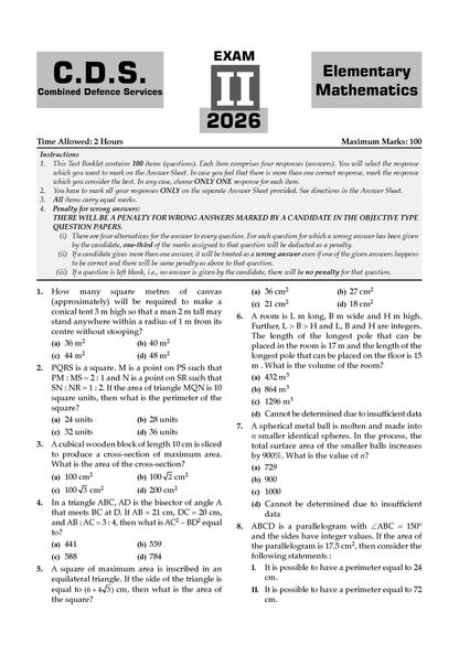 CDS 18 Previous Years’ Solved Papers |Year-wise 2018–2026 (I & II) | Elementary Mathematics | For 2027 Exam| With oswaal.ai