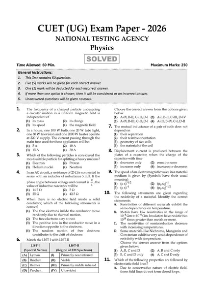 Oswaal NTA CUET (UG) Chapter-wise Solved Papers Question Bank | Physics | PYQs (2021 – 2026) NCERT aligned MCQs | With Solved Paper 2026 | For 2027 Exam | With Oswaal AI