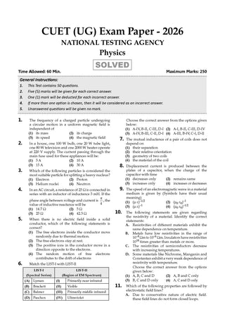 Oswaal NTA CUET (UG) Chapter-wise Solved Papers Question Bank |Physics |PYQs (2021–2026) NCERT aligned MCQs |With Solved Paper 2026 |For 2027 Exam |With Oswaal AI