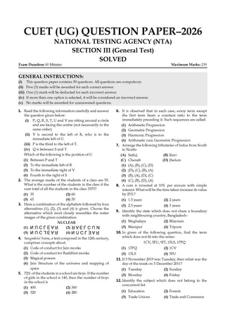Oswaal NTA CUET (UG) Chapter-wise Solved Papers Question Bank |General Aptitude Test |PYQs (2021–2026) NCERT aligned MCQs |With Solved Paper 2026 |For 2027 Exam |With Oswaal AI