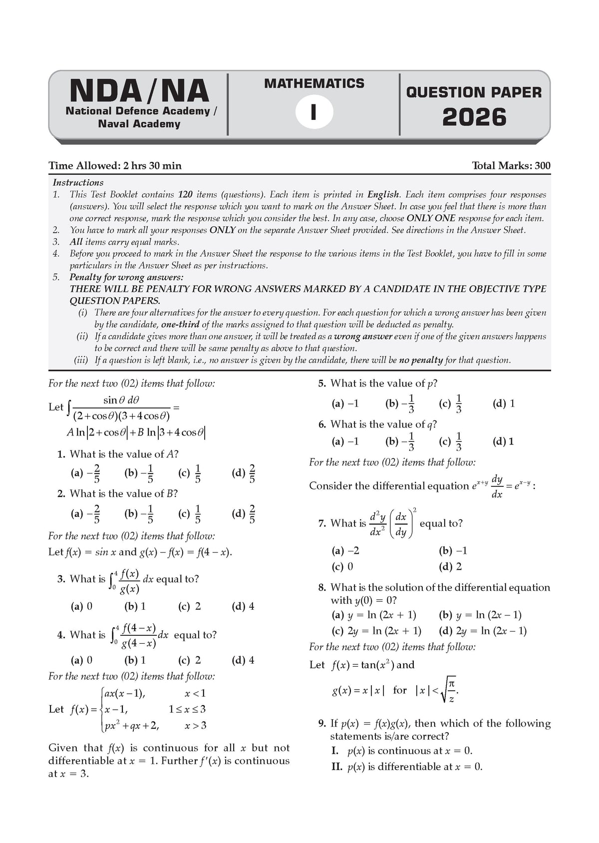 NDA/NA Mathematics 13 Years' Chapter-wise & Topic-wise Solved Papers English Medium | 2014-2026 | Includes 2026 Paper-I | With Oswaal AI | For 2026-27 Exams